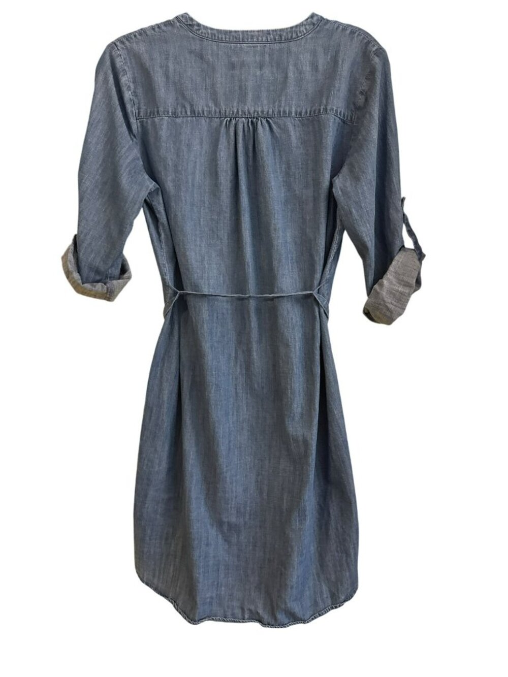 Market & Spruce Blue Chambray Shirt Dress Medium Roll Tab Sleeve Button Up Denim - Picture 3 of 4